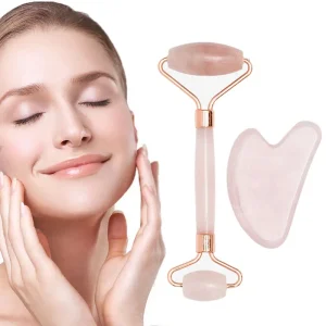2 in 1 Natural Stone Face Massager Jade Roller Kit Vibrator for Improved Skin Health
