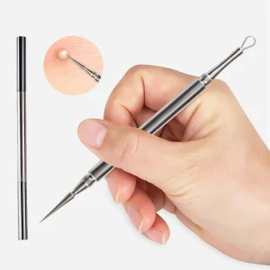 2 in 1 Professional Titanium Alloy Double Ended Acne Removal Needle Whitehead Blackhead Remover Pimples Comedone Extractor Tool