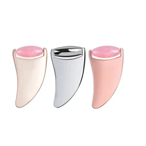 2-in-1 Rose Quartz Roller and Stainless Steel Jade Roller Gua Sha Tools Set