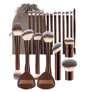 20 PCS Makeup Brush Set Double ended Kabuki Contour Brush for Liquid Powder Concealer Blending Blush Face Makeup Tools