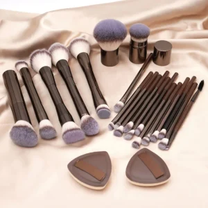 20 Piece Coffee Colored Aluminum Tube Makeup Brush Set Soft Bristles Won’t Irritate Skin Complete Powder Puff Elegant Gift Box