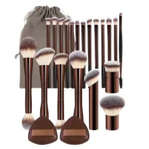 20 Piece Face Makeup Brush Set with Metal Aluminum Handles and Synthetic Hair Professional Beauty Tools for Women Custom Logo