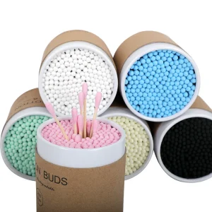 200 Pcs Disposable Bamboo Cotton Swab Wood Stick Soft Bud Round Heads Pointed Heads Cotton Buds Ear Swabs