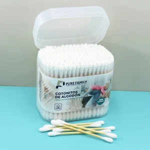 200pcs High Quality Bamboo Wood Stick Cotton Buds Frosted Box Qtips Custom Logo Double Round Head Multi Purpose