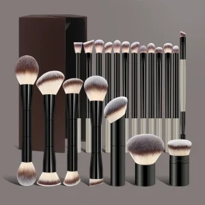 20PCS Professional Makeup Brush Set Custom Logo Private Label OEM ODM Vegan Synthetic Hair Metal Handle Eyeliner Face Use