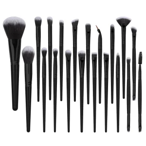 20pcs Professional Foundation Brush Set Black Conceal Fan Brush with Mascara Eye Makeup Brushes Set