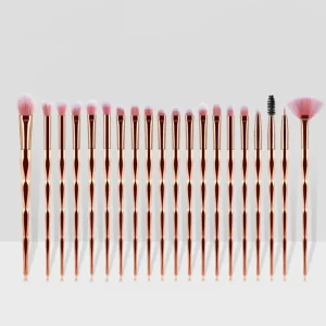 20pcs Rose Gold Professional Diamond Eyeshadow and Eyelash Brushes Low MOQ Cosmetic Makeup Brush Set for Face Use