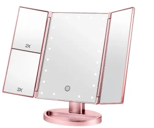 22 Pcs LED Tri Fold LED Lighted Makeup Mirror Personalized Cosmetic Mirror Gift for Women