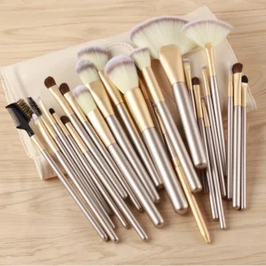 24pcs All in One Makeup Brush Set Pony Hair Eye Brushes Flat Foundation Brush Highlight Concealer Lip Brush Travel Case