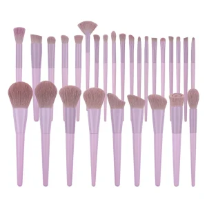 28 Piece Taro Purple Wooden Handle Makeup Brush Set Beauty Tools for Face Cheek Loose Powder Foundation Blush Concealer Brushes