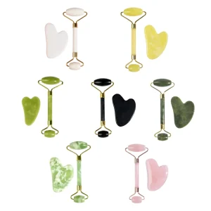 2pcs Jade Roller Scraping Board Beauty Body Lifting Shaping Skincare 3d Face Massager Gua Sha Roller