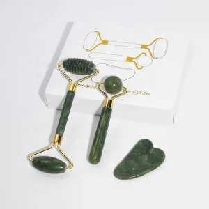 3 Pcs Jade for Face Sculpting Tool Roller Massager Gua Sha Gift Set Stone Jade Gua Sha Scraping Massage Facial Tools for Women