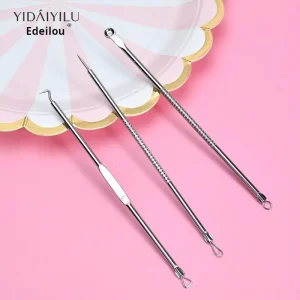 3 Pcs set Double Head Stainless Steel Acne Needle Pimple Pin Tool for Blackhead and Pore Cleaner Face Use