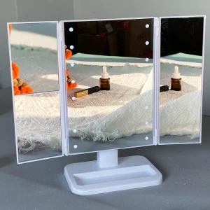 3 Way Masquerade Vanity Cosmetic LED Table Makeup Mirrors Professional Folded Espejo Con Luz Lighted Desktop Barber Mirror