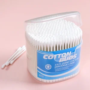 300PCS Private Label Two Tips Plastic Bamboo Paper Stick Cotton Swab Ear Cotton Buds