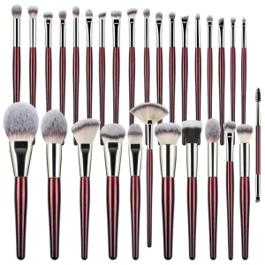 30PCS Professional Makeup Brush Set Red Handle Cruelty Free & Vegan Angled Foundation Blush Eyeshadow Brushes Private Label