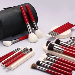 30Pcs Red Professional Makeup Brush Set Wood Handle Animal Hair Fan Brush Concealer Face Eye Shadow Blush Brushes