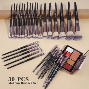 30pcs Vegan Hair Makeup Brush Set Face Eye Blush Tool Brush with Bag