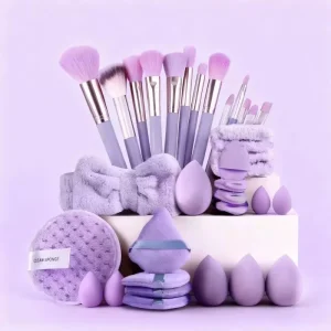 33 Pcs Professional Large Combination Makeup Brush Set with Synthetic Hair Fan Brush Face Tools and Travel Case
