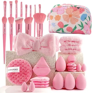 34PC Nylon Brush Makeup Tool Big Combination Set with Plastic Handle Model 010 for Face Washing and Drop Shipping