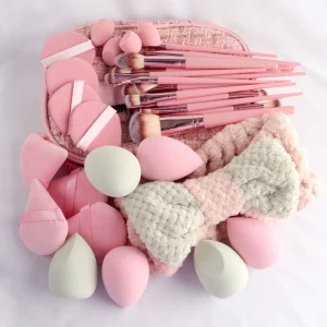 35pcs Professional Makeup Tools Gift Sets Makeup Brush Set Bundle Pink Make up Makeup Brushes Kit with Bag Beauty Sponge