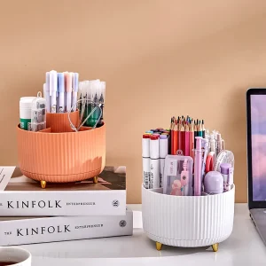 360° Rotating Makeup Brush Holder Organizer Make up Brushes Cup for Vanity 5 Slot Spinning Makeup Organizers for Cosmetics, Pen