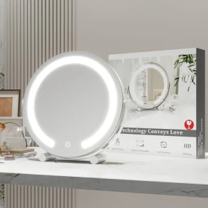 360° Rotation Smart Touch Control LED Makeup Mirror Dimmable 3 Colors Modern Design Customizable White Vanity Mirror