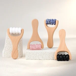 3D Facial Massage Roller Beech Wood Handle Jade Crystal Balls Body Facial Use Face Lift Neck Shoulder 2 Dimpled Beads CE