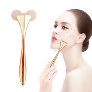 3D Jade Facial Roller Gold Frame Face Lifting Massage Tool for Anti Puffiness, Skin Tightening and Boosting Skincare Absorption