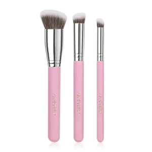 3Pcs Pink Custom Logo Luxury Travel Vegan Synthetic Professional Makeup Brush Set for Foundation Concealer