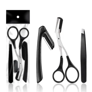 3Pcs Set Makeup Tools Portable Eyebrow Trimming Set Eyebrow Razor Brush Eyebrow Scissors With Private Label