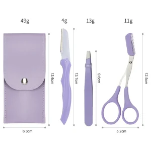 3pcs Beauty Makeup Purple Tweezers Extension Scissor Razor Eyebrow Grooming Kit for Eyebrow Trimmer