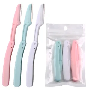 3pcs Foldable Women’s Eyebrow Trimmer Replaceable Blade Scratch Resistant Safety Beauty Tool
