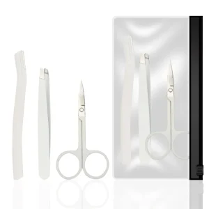 3pcs Makeup White Tweezers Extension Scissor Razor Eyebrow Grooming Kit for Eyebrow Trimmer
