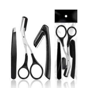 4/6Pcs Eyebrow Hair Removal Tweezers Set Brows Lashes Face Trimming Forceps Scissors Stainless Steel Beauty Makeup Tools Leather