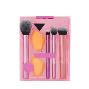 4 Boxed Professional Cosmetic Brush Set with Concealer and Face Brushes Gold Handle Synthetic Hair Bristles