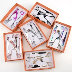 4 Pcs Lashes Curler Set Rose Gold Beauty Makeup Tools Eyelash Applicator Tweezers Eyebrow Clip Scissors Kit