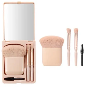 4 Pcs New Design Pink Portable Makeup Brushes Kit Travel Cosmetic Tool Portable Makeup Brush Set With Mirror Case