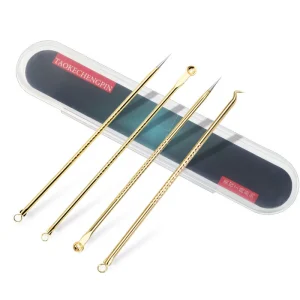 4 Pcs Set Stainless Rose Gold Pimple Blackhead Remover Tool Kit Acne Treatment Needle Acne Extractor Remover