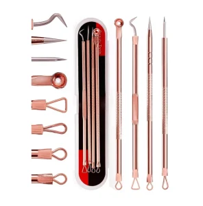 4 Piece Rose Gold Stainless Steel Acne Needle Set Blackhead and Pimple Extractor Kit for Professional Facial Care