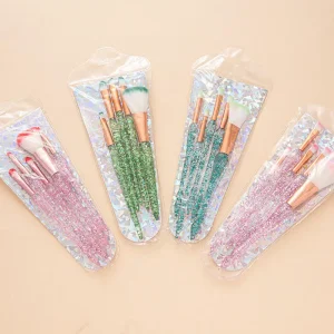 4 Piece Set Professional Scallion Powder Makeup Brush Plastic Handle Soft Hair Fan Brush Blush Brush Eye Shadow Brush