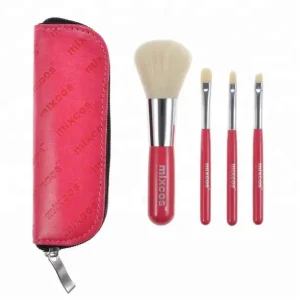 4 Piece Travel Makeup Brush Kit with Synthetic Hair and Wood Handle for Face & Eyes