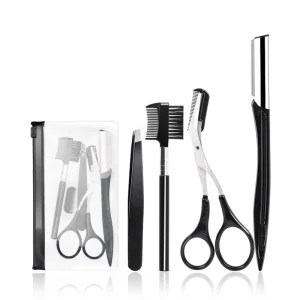 4 in 1 Eyebrow Trimmer Kit with Tweezers Scissors Knife Brush Makeup Tools for Eyebrow Trimming