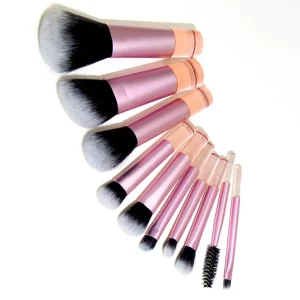 4 in 1 Makeup Brush 10Pcs Synthetic Hair Pink Makeup Brush Set Abs Travel Size Makeup Brushes