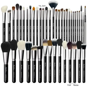 42PCS Goat Natural Hair Professional Makeup Brush Set Artist Essential Black Luxury Blending Kit Concealer Wood