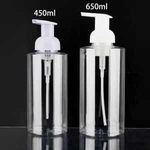 450ml 650ml Clear PET Plastic Foaming Bottle with Lavender White Foam Pump Dispenser for Hand Soap and Facial Cleanser