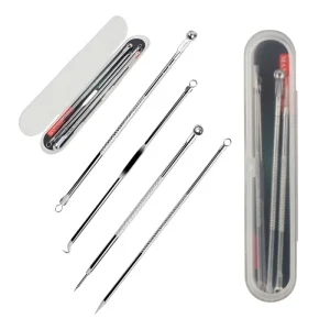 4PCS Silver Blackhead Extractor Acne Remover Needles Set Facial Pore Cleanser Tool Boxed