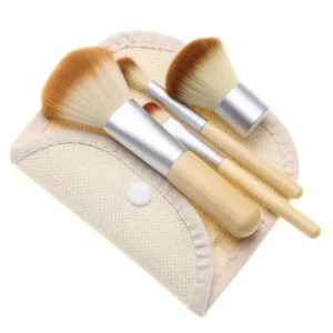 4pcs Bamboo Handle Fiber Hair Portable Makeup Brush Set Loose Powder Eyeshadow Brush Beauty Tools with Bag