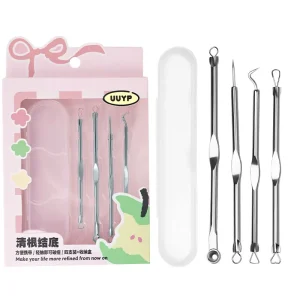 4pcs Carbon Steel Pimple Comedone Extractor Kit Face Skin Blemish Needle Acne Remover for Nose Acne Blackhead