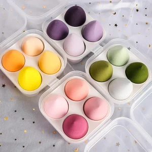 4pcs Colorful Makeup Sponge Blender Set with Waterdrop Gourd Shape 40x60mm Washable for Foundation with Box